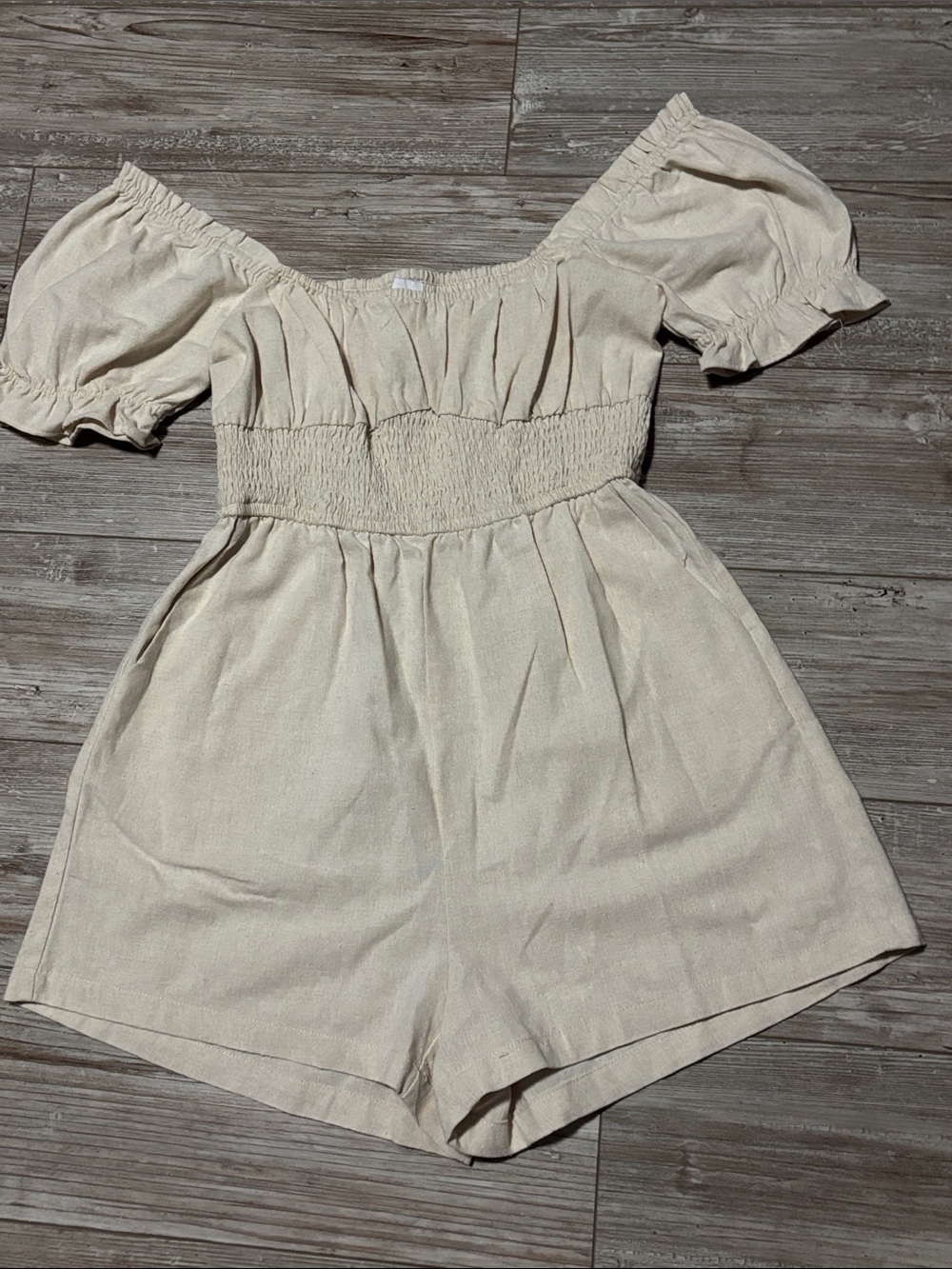 Princess Polly Cream Textured Off-Shoulder Romper